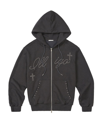 Cross Hotfix Hooded Zip-up in / Charcoal