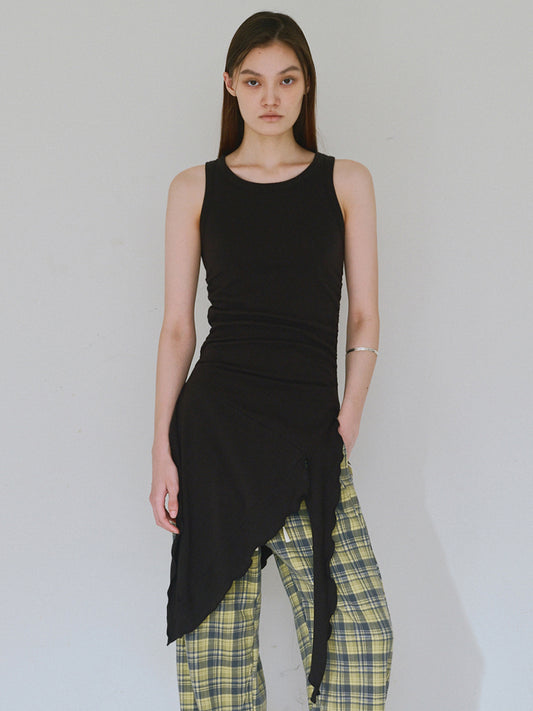 Ruffle Sleeveless Top [Black]