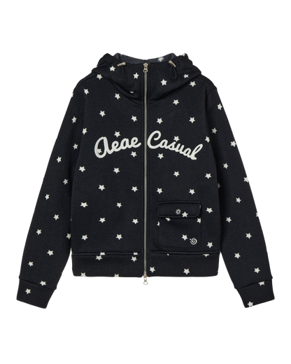 STAR HIGH NECK ZIP UP [BLACK]