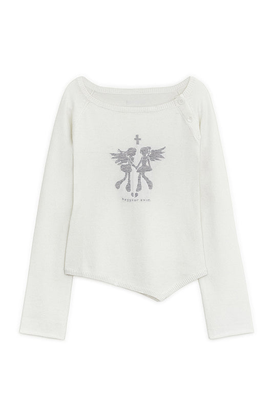 Fallen angel button knit top (White)