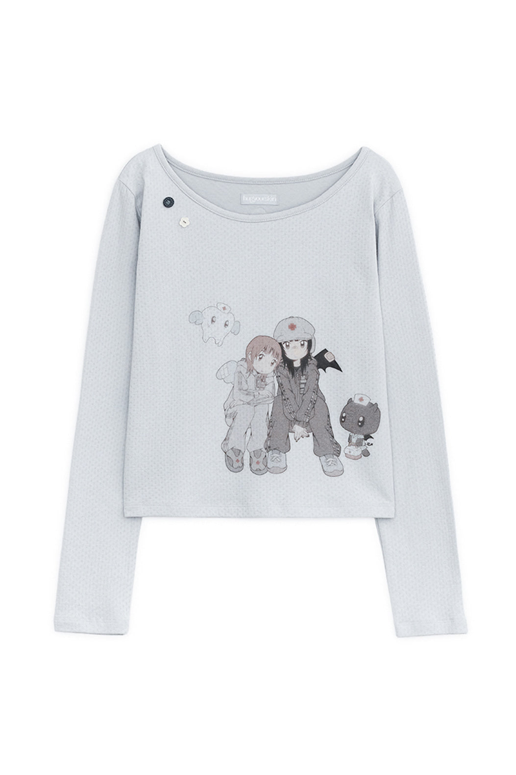 HUGYOURSKIN X JUBA printed button top (Sky blue)