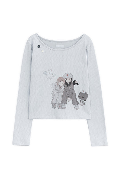 HUGYOURSKIN X JUBA printed button top (Sky blue)