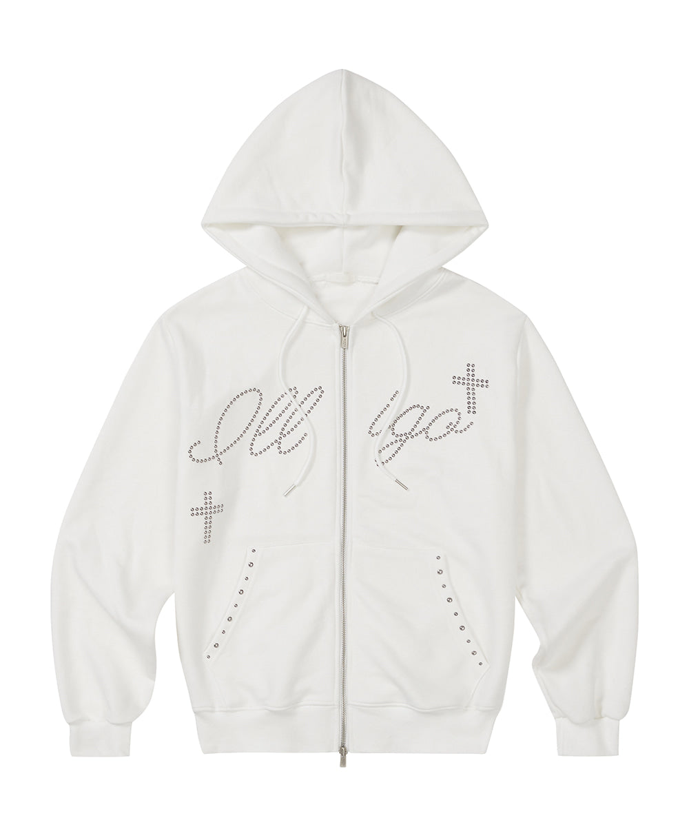 Cross Hotfix Hooded Zip-up in / White