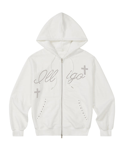 Cross Hotfix Hooded Zip-up in / White