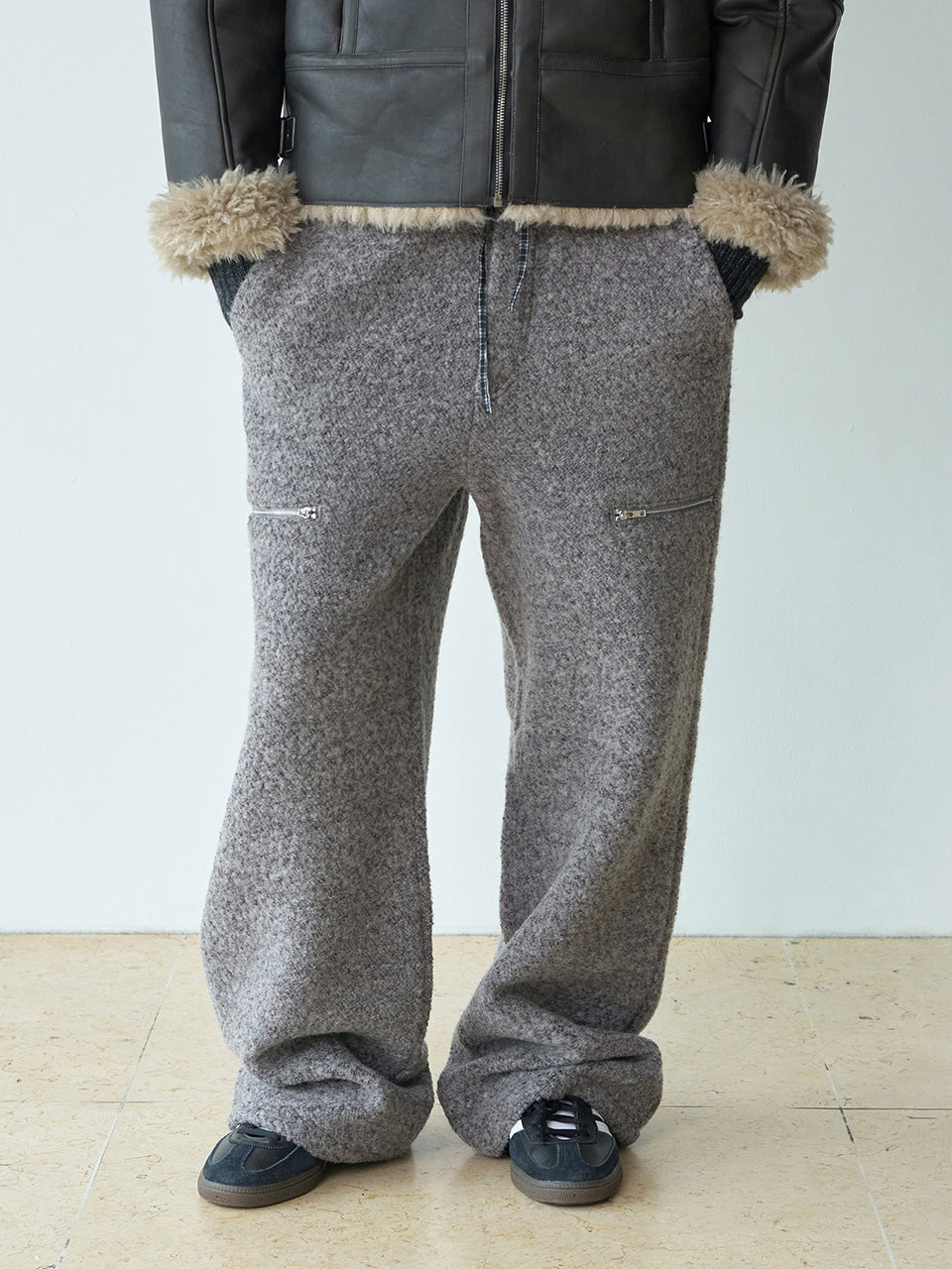 Boucle Zipper Trousers [Melange Gray]