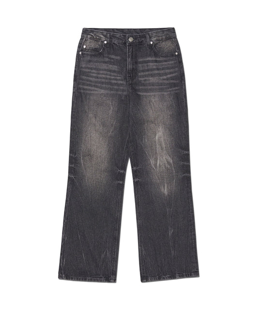 SEMI FLARE DENIM PANTS - WASHED BLACK