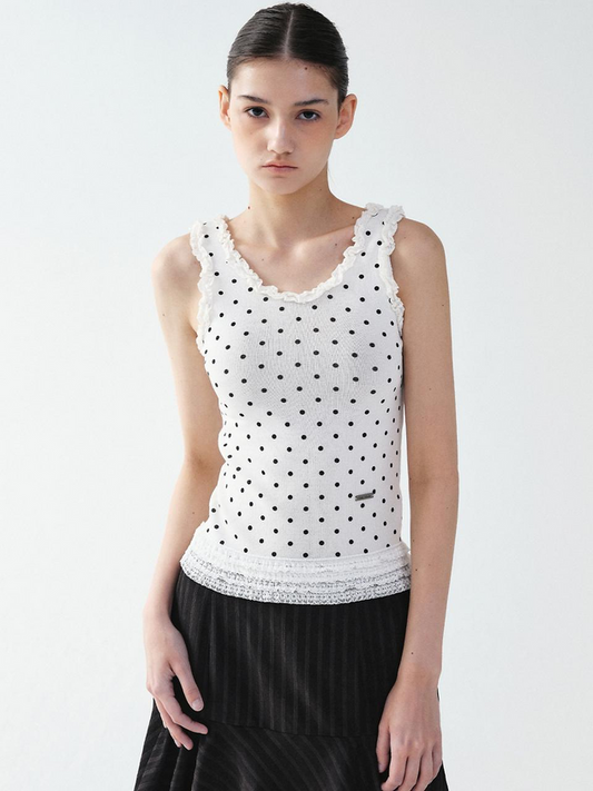 FRILL DOT SLEEVELESS TANK [IVORY]