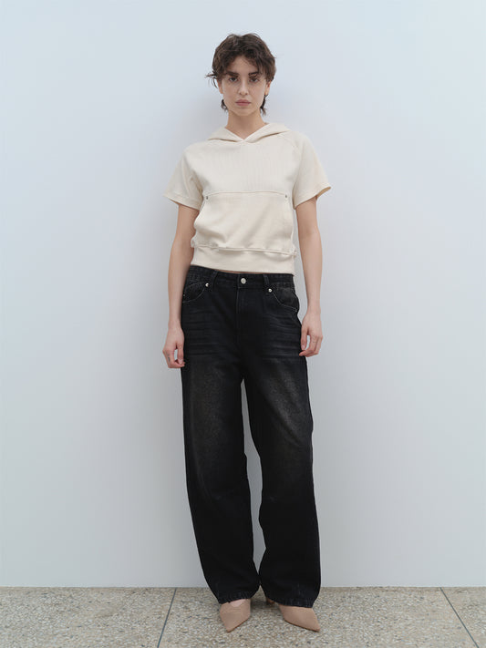 Washed Relaxed Balloon Jeans [Denim Black]