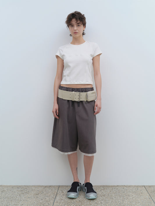 Cut Off Triming Bermuda Shorts [Charcoal]