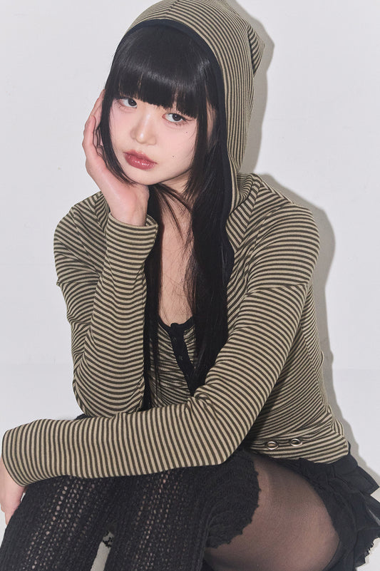 Layered Stripe Hoodie / Khaki