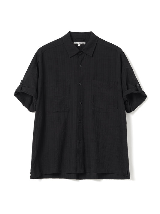 Wrinkle Check Roll Up Half Shirts [Black]