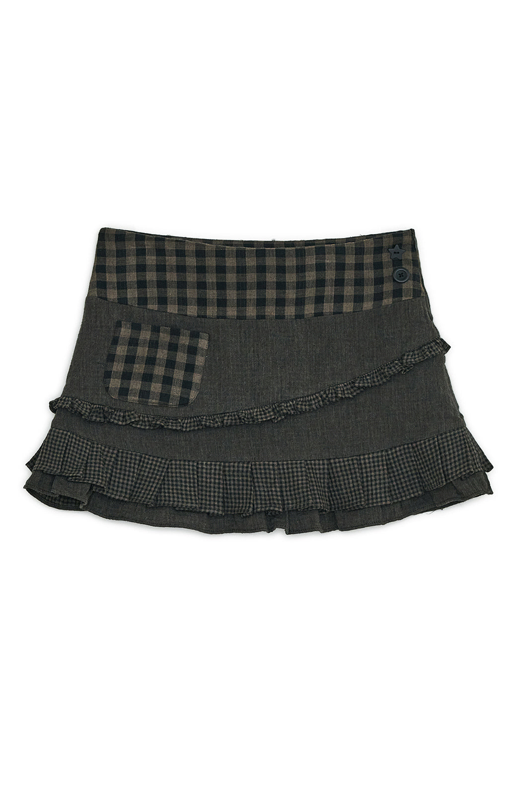 Check ruffle mini skirt (Brown)