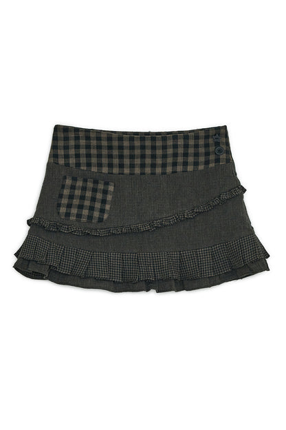 Check ruffle mini skirt (Brown)