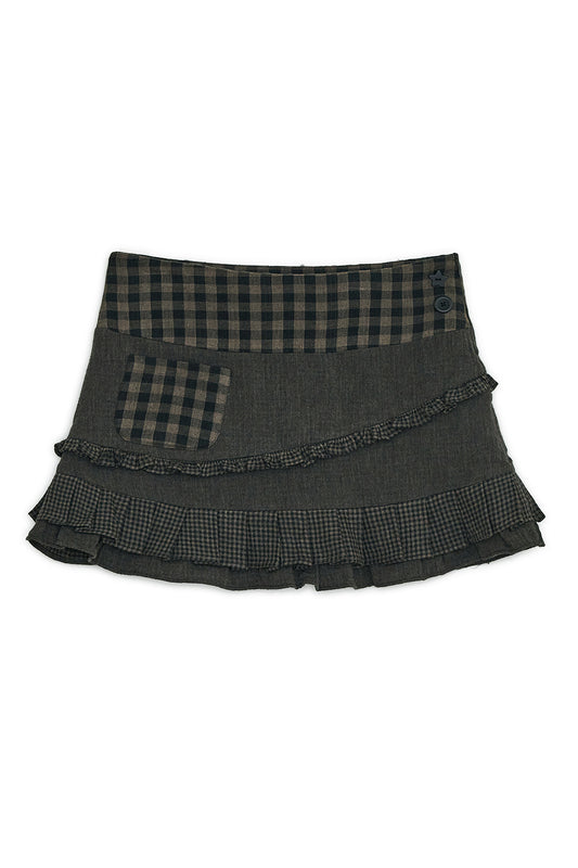 Check ruffle mini skirt (Brown)