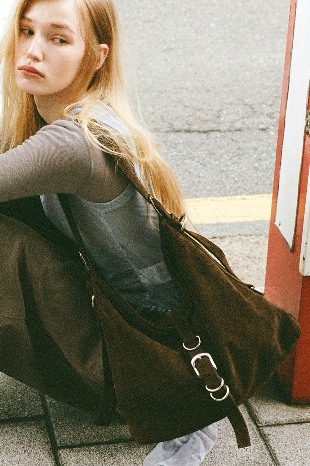 DIDI BELTED BIG BAG(2-WAY) / BROWN SUEDE