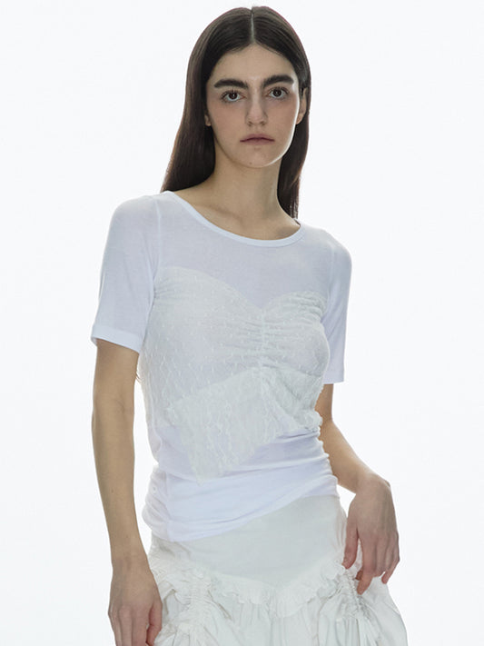 Layering Shirring T-Shirt [White]