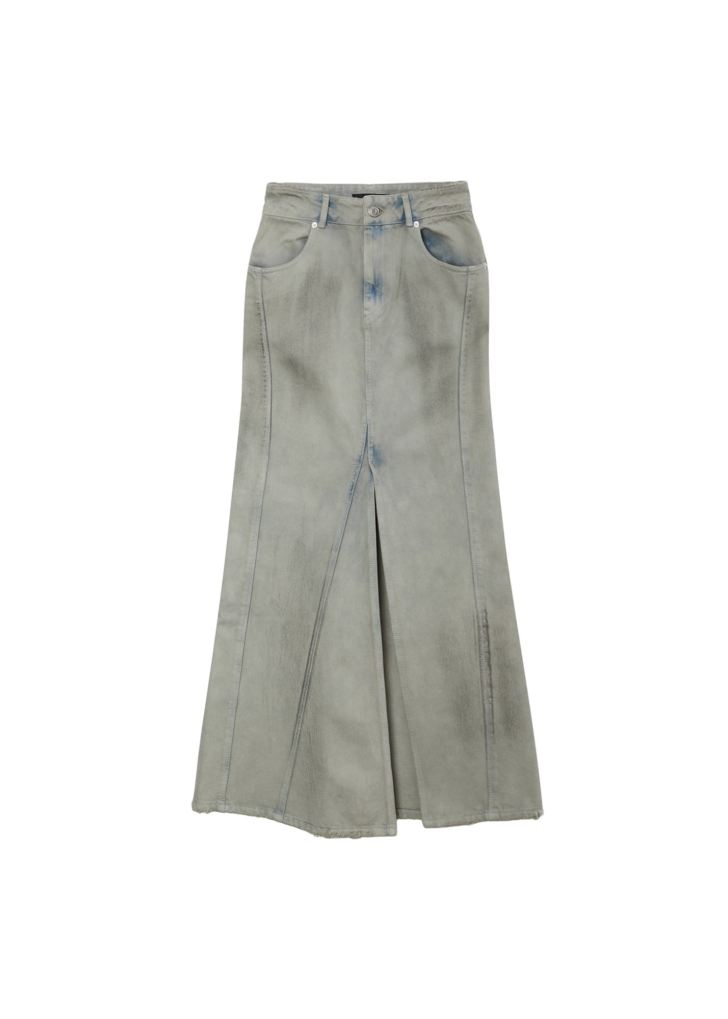 DIRTY WASHED DENIM SKIRT (DUSTY GREY)