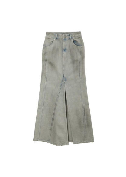 DIRTY WASHED DENIM SKIRT (DUSTY GREY)