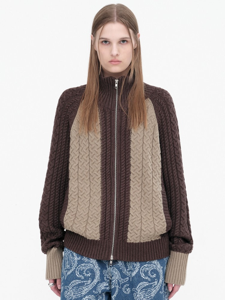 Mono Wool Knit Zip Up [Brown]
