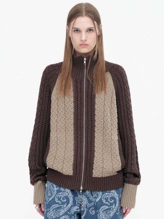 Mono Wool Knit Zip Up [Brown]