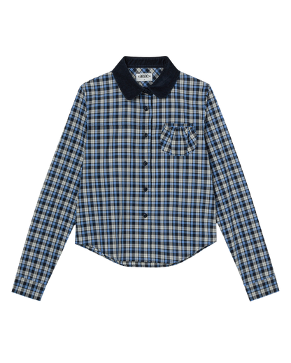 ROUND POCKET CHECK SHIRTS [BLUE]