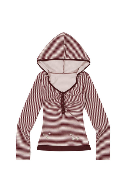 Layered Stripe Hoodie / Burgundy