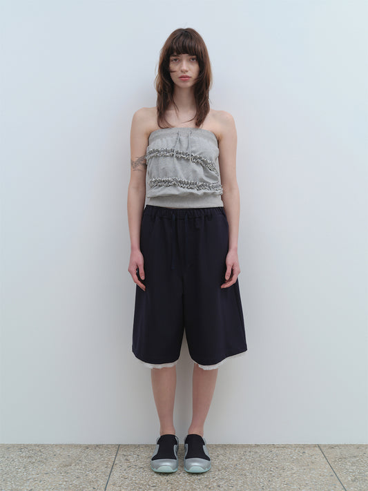 Cut Off Triming Bermuda Shorts [Navy]
