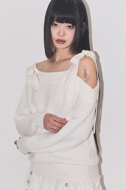 Bloom Bow Off-Shoulder Knit Ivory