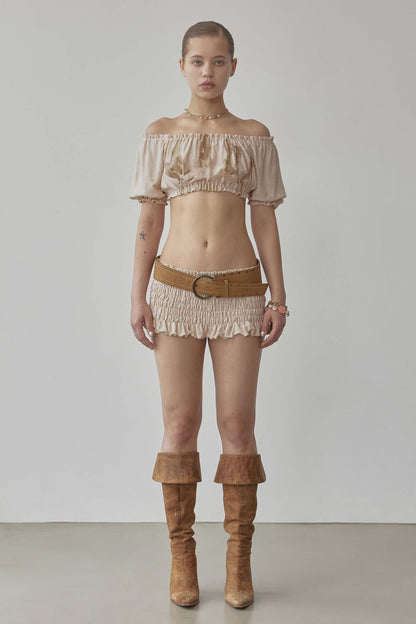 Crinkle Volumer Top Dusty Beige