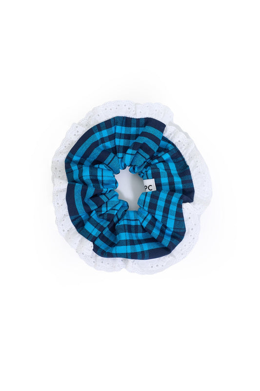 CHECK LACE SCRUNCHIE - BLUE