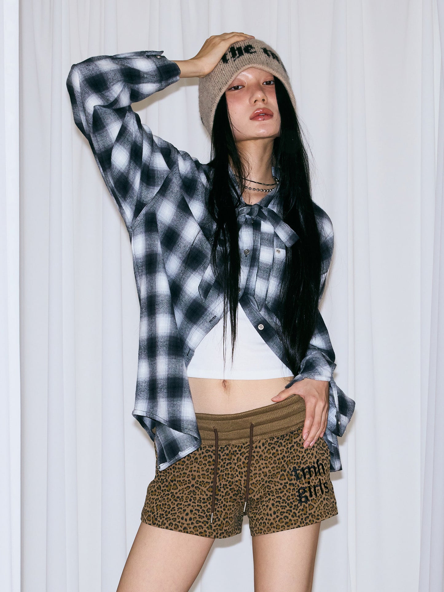 RIBBON TIE CHECK SHIRT