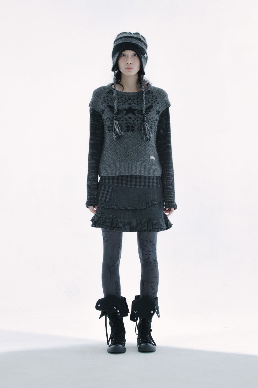 Music note printed tights (Charcoal)