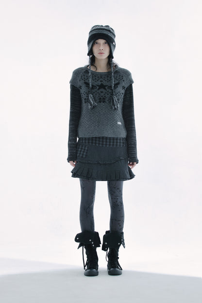 Music note printed tights (Charcoal)