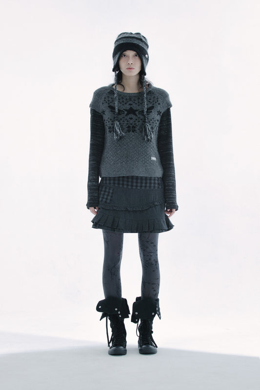 Music note printed tights (Charcoal)