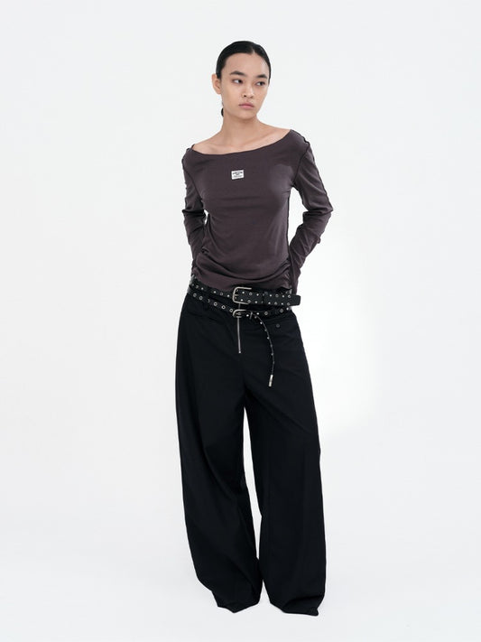 Zipper Wide Trousers [Deep Navy]