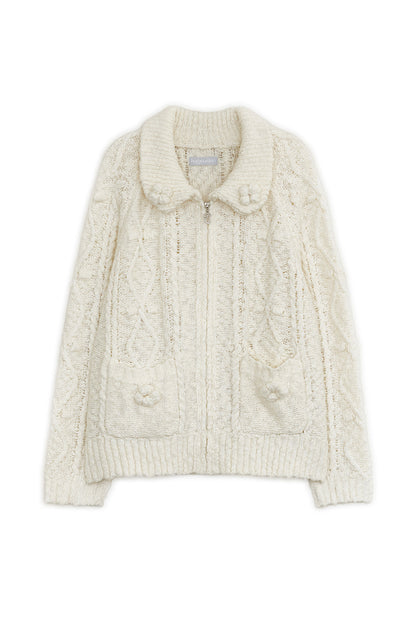 Popcorn knit zip-up (Butter)