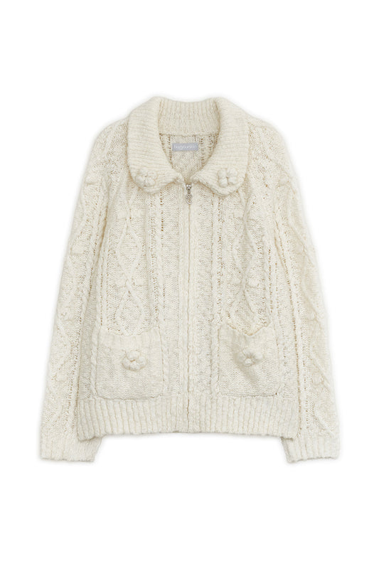 Popcorn knit zip-up (Butter)