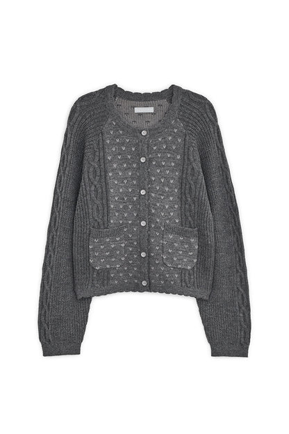 Vintage ruffle knit cardigan (Gray)