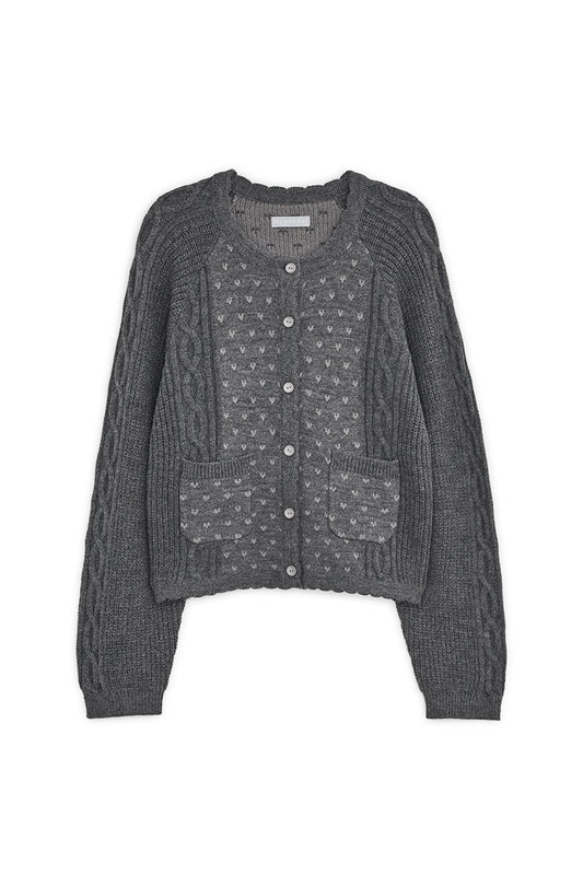 Vintage ruffle knit cardigan (Gray)