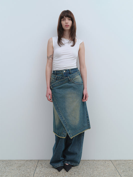 Denim Midi Wrap Skirt [Blue]