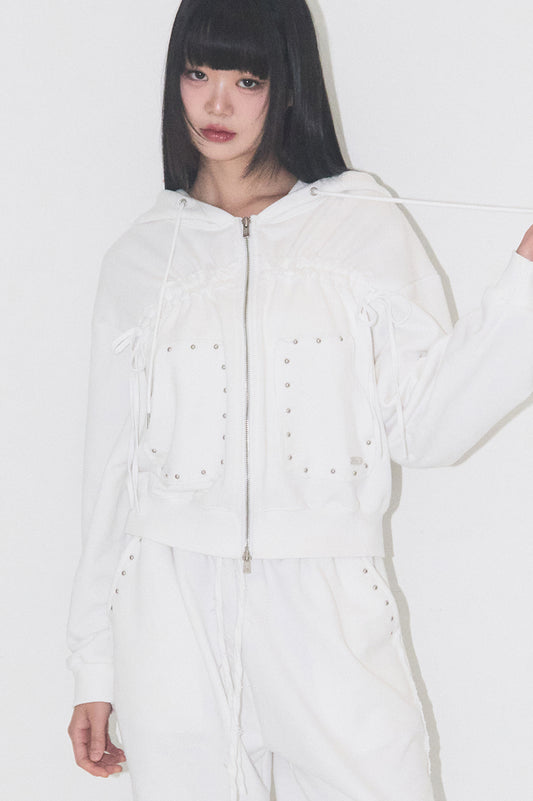 Frade String Hood Zip-Up White