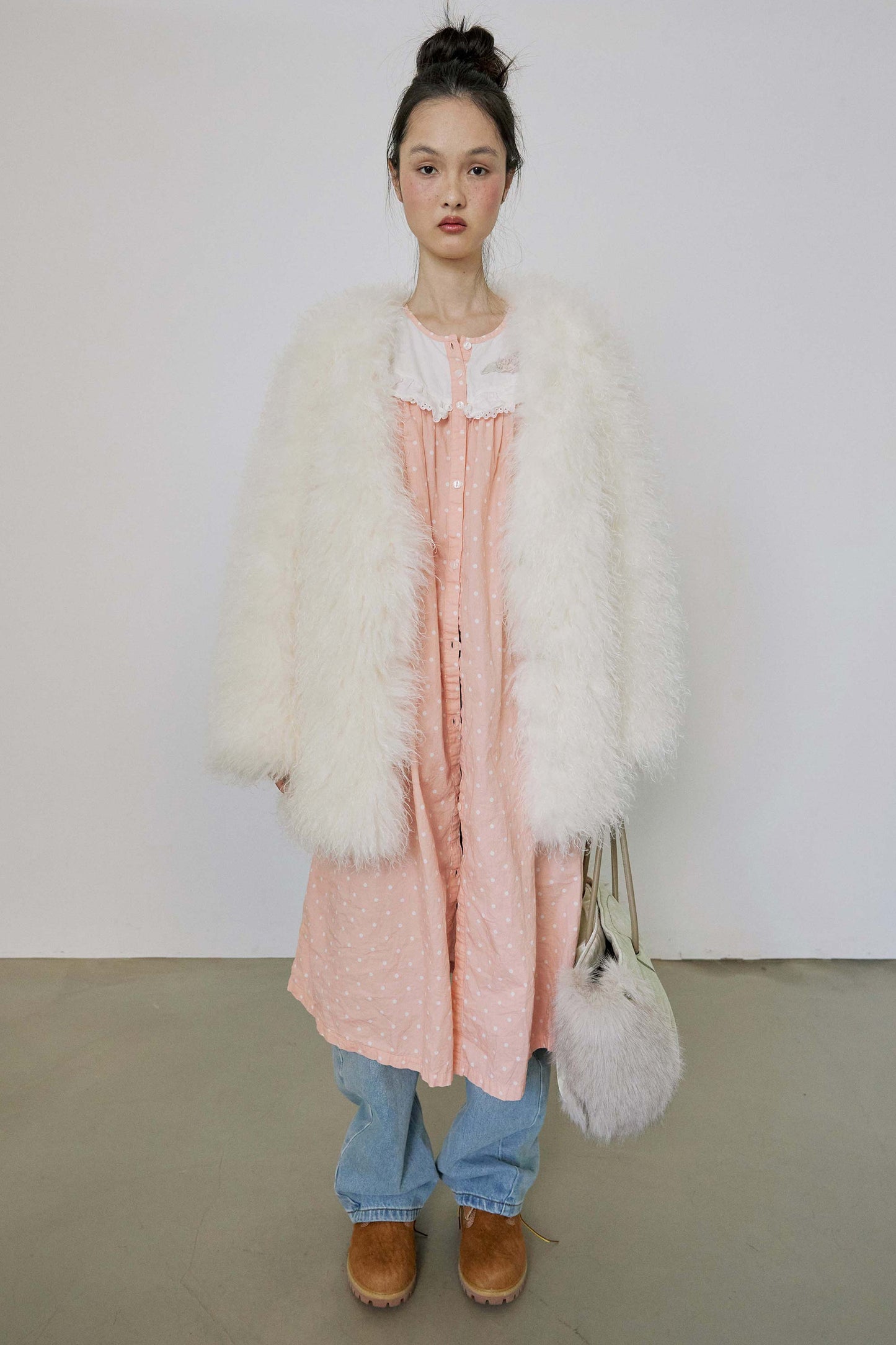 Faux Fur Middle Jacket White