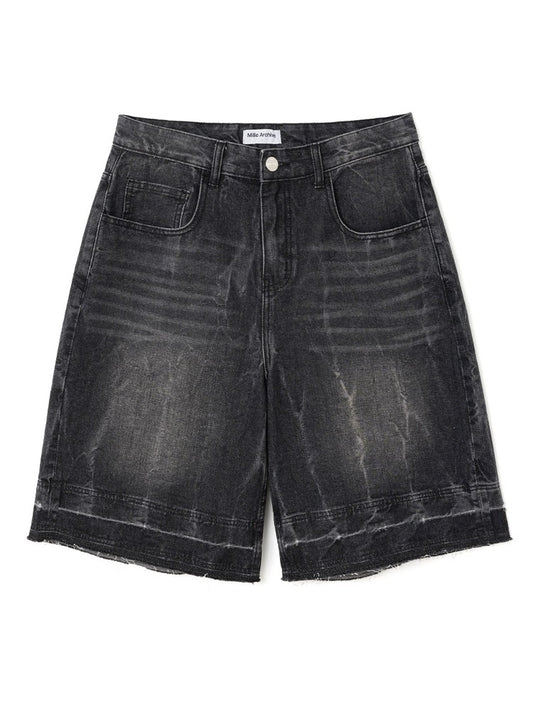 Layer Washed Denim Bermuda Pants [Washed Black]