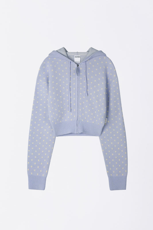 Snowflake Knit Zip-Up Misty Blue
