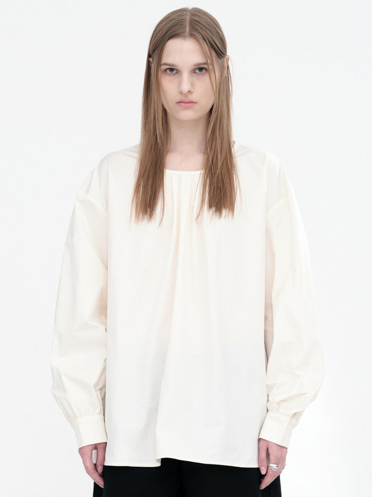 Round Shirring Blouse [Ivory]