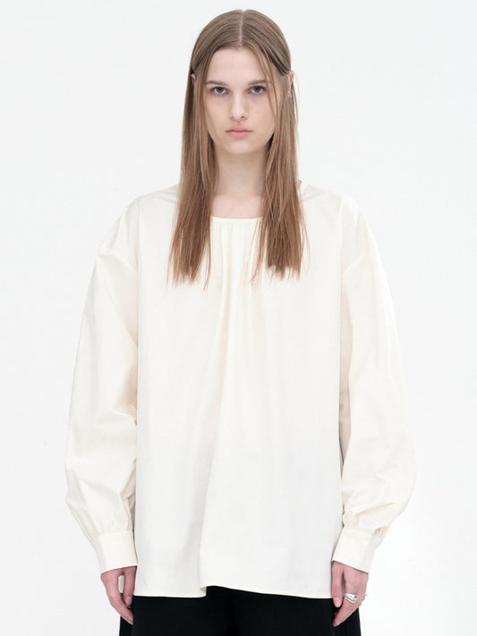 Round Shirring Blouse [Ivory]