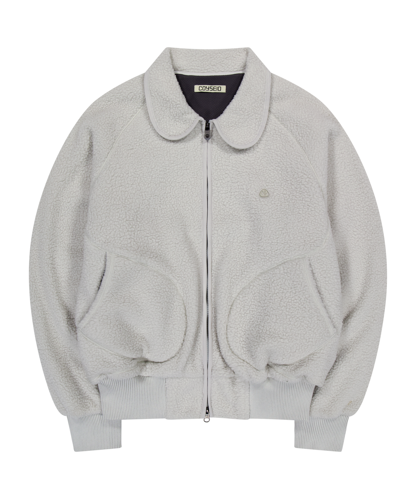 ROUND COLLAR FLEECE JACKET LIGHT GRAY