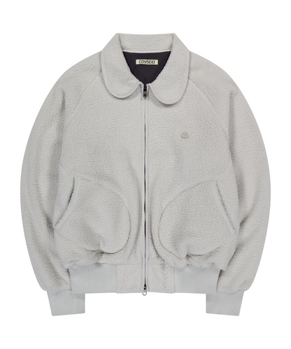 ROUND COLLAR FLEECE JACKET LIGHT GRAY