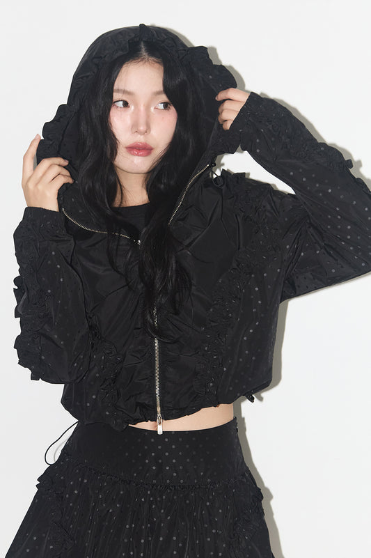 frill dot windbreaker Black
