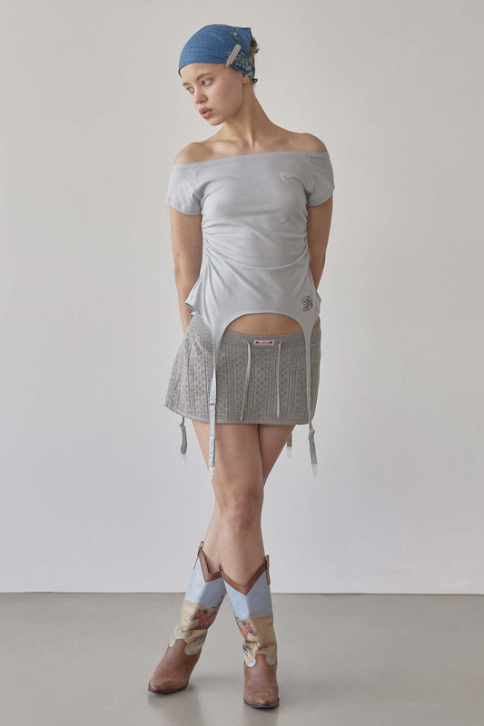 Eyelet Knit Skort Melange Gray